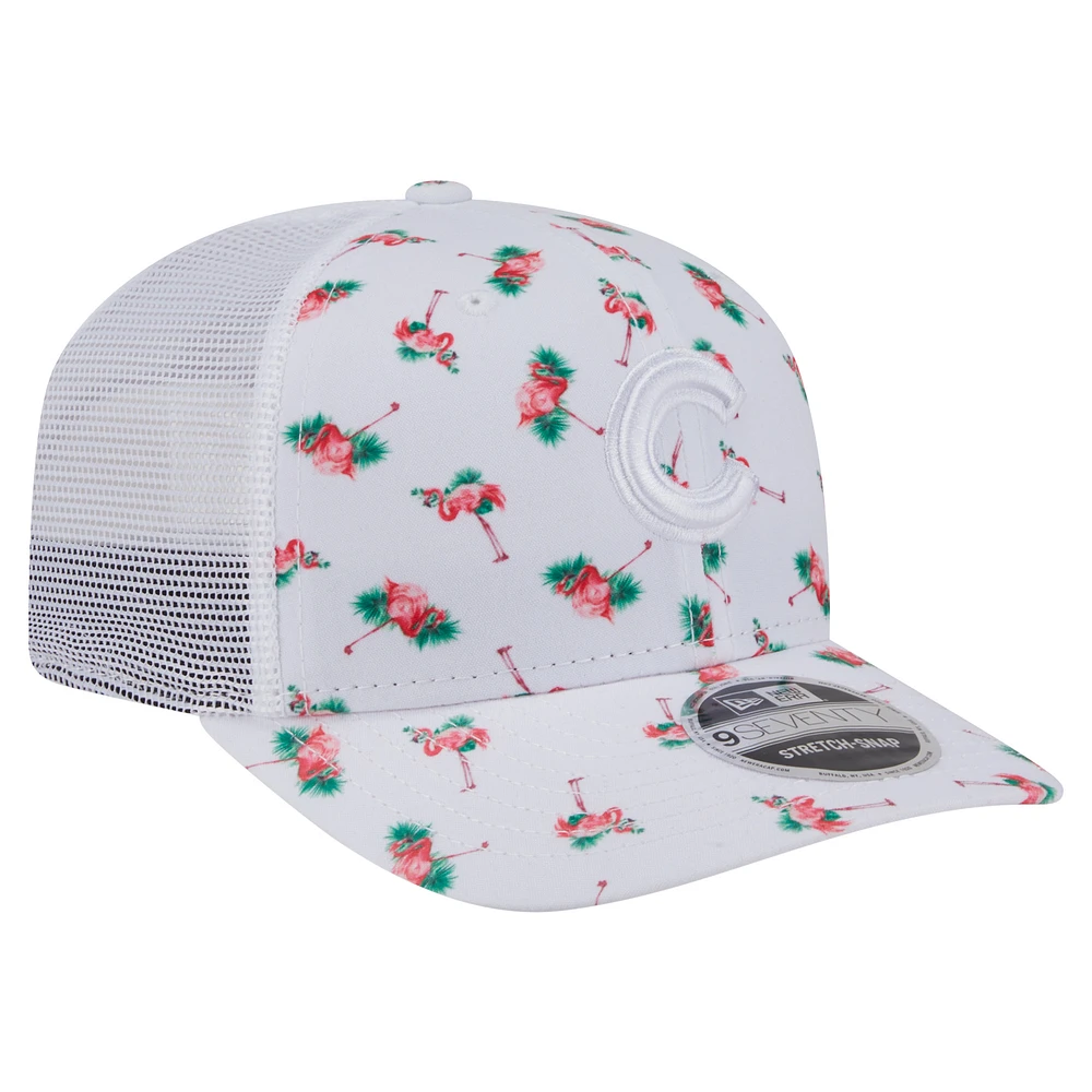 Men's New Era  White Chicago Cubs Flamingo Mesh Back 9SEVENTY Stretch-Snap Hat