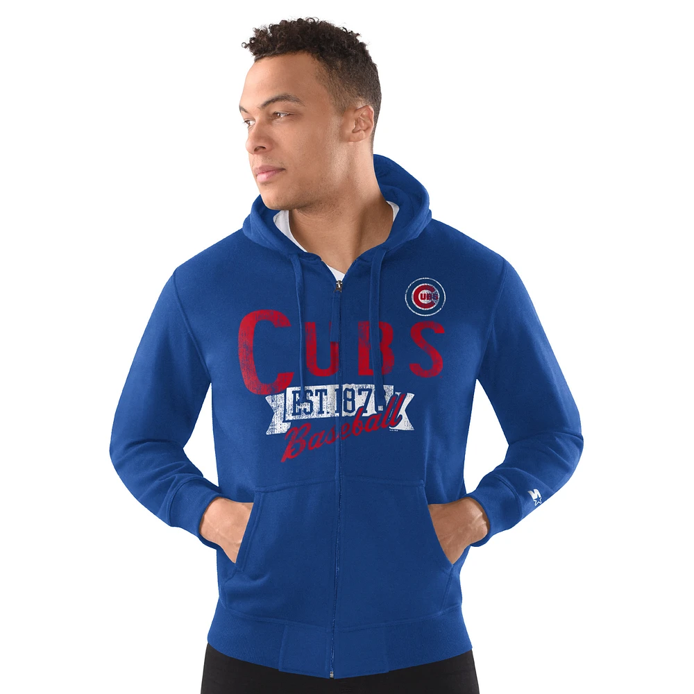 Men's Starter Royal Chicago Cubs Distressed Full-Zip Hooded Jacket