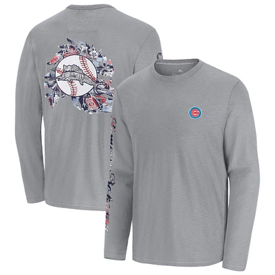 T-shirt à manches longues Tommy Bahama gris pour homme Chicago Cubs Tropic Curveball Lux