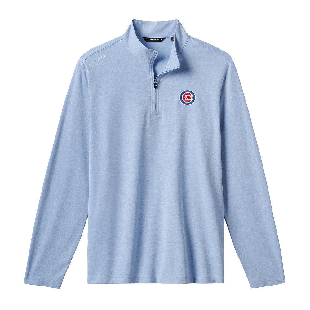 Men's TravisMathew  Light Blue Chicago Cubs Time to Tailgate Tri-Blend Quarter-Zip Pullover