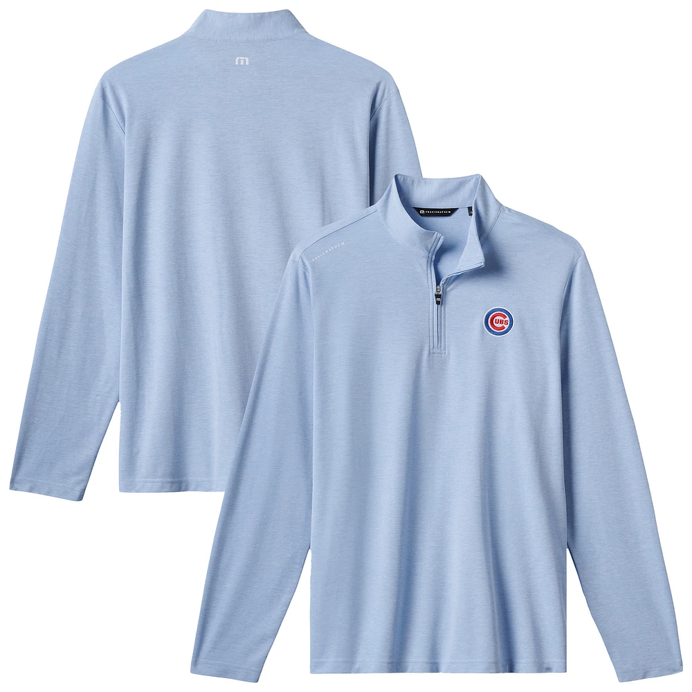 Men's TravisMathew Light Blue Chicago Cubs Time to Tailgate Tri-Blend Quarter-Zip Pullover