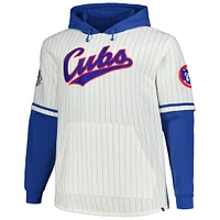 Men's '47 White Chicago Cubs Big & Tall Pinstripe Double Header Collection Pullover Hoodie