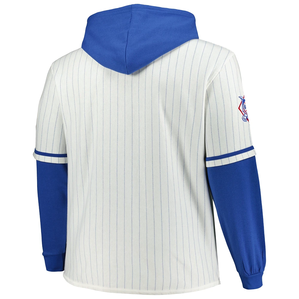 Sweat à capuche blanc double en-tête fines rayures '47 pour hommes des Chicago Cubs Big & Tall