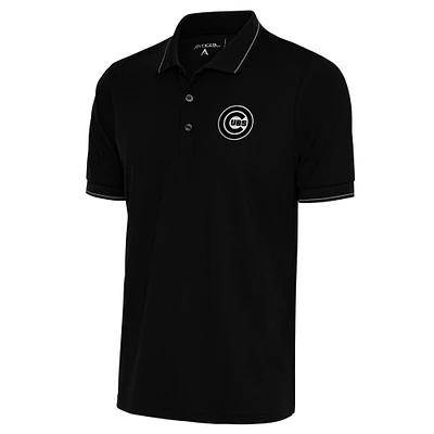 Men's Antigua Black Chicago Cubs Metallic Affluent Polo