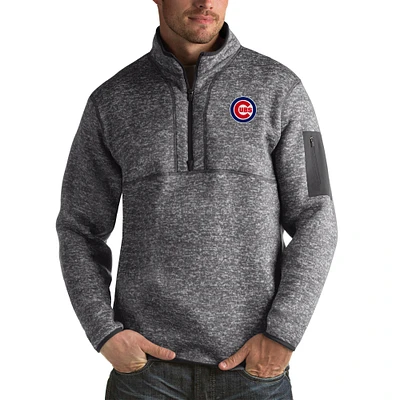 Men's Antigua Heather Charcoal Chicago Cubs Fortune Big & Tall Quarter-Zip Pullover Jacket