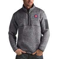 Men's Antigua Heather Charcoal Chicago Cubs Fortune Big & Tall Quarter-Zip Pullover Jacket
