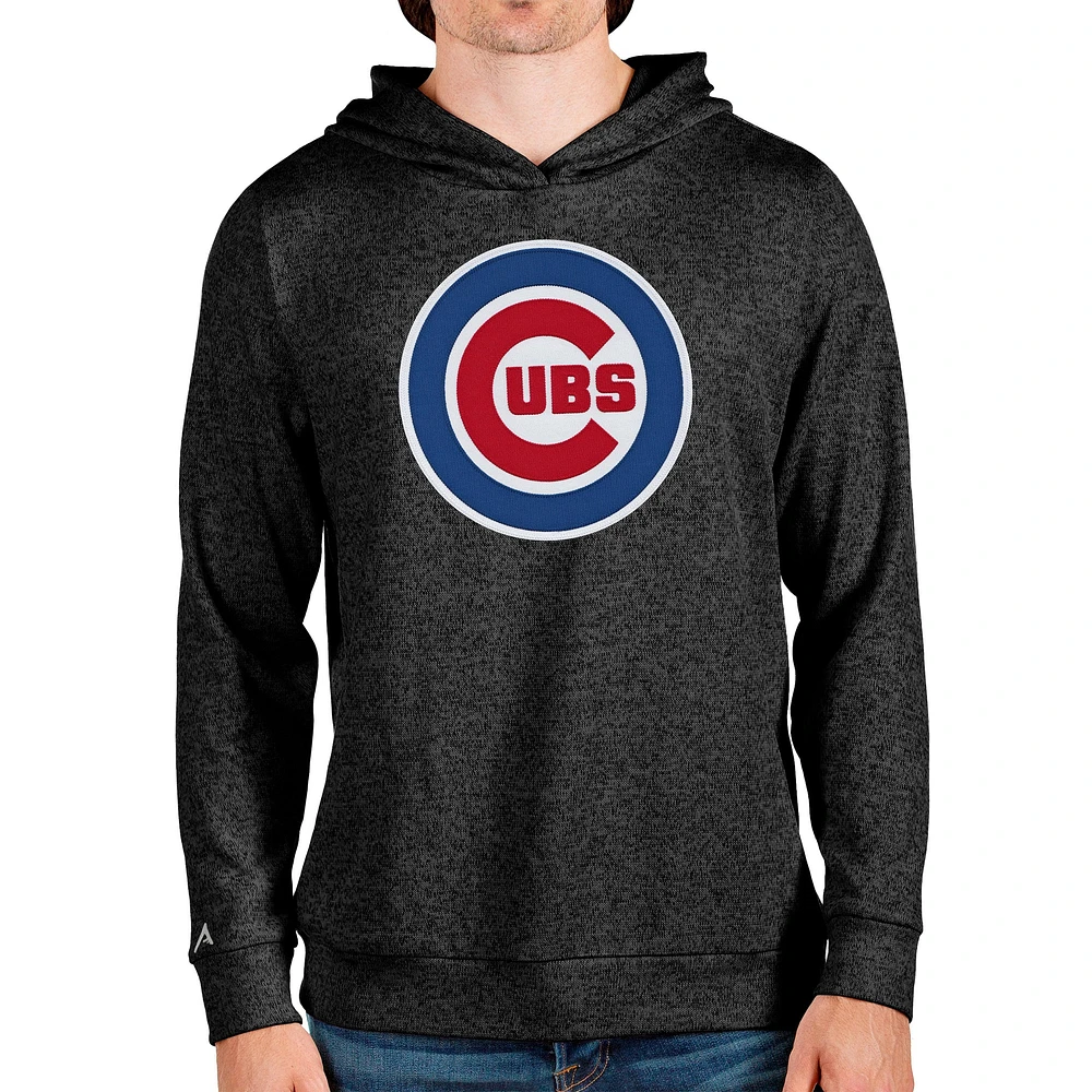 Men's Antigua Heathered Black Chicago Cubs Team Logo Absolute Pullover Hoodie
