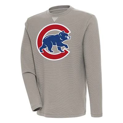 Men's Antigua  Oatmeal Chicago Cubs Flier Bunker Pullover Sweatshirt