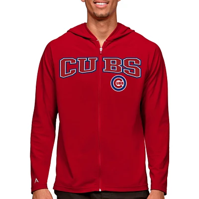 Men's Antigua Red Chicago Cubs Wordmark Legacy Full-Zip Hoodie