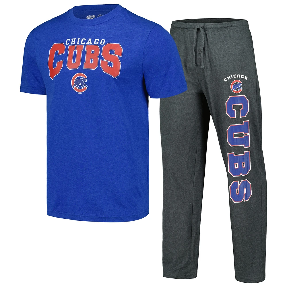 Ensemble de nuit pour hommes Concepts Sport Charcoal/Royal Chicago Cubs Meter T-shirt et pantalon