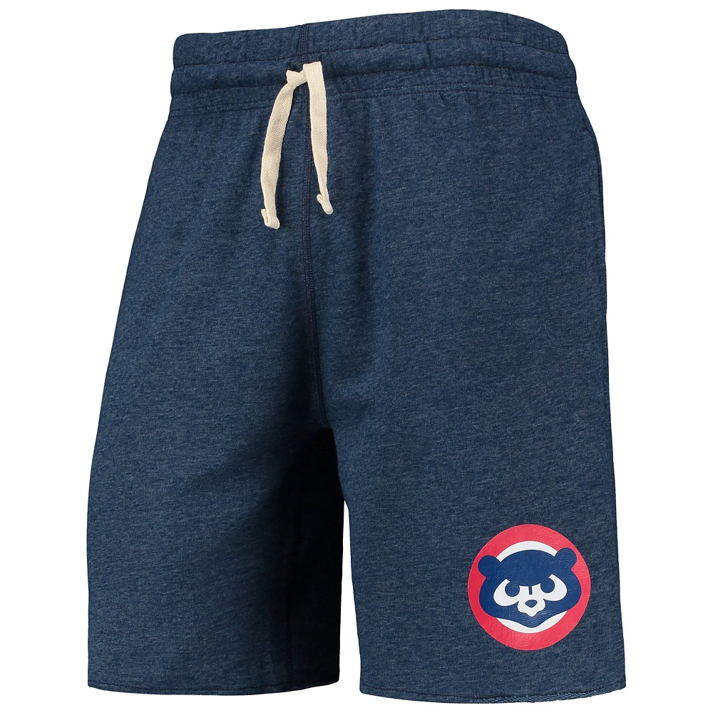 Concepts Sport Heathered Navy Chicago Cubs Mainstream Logo Terry Tri-Blend Shorts pour homme