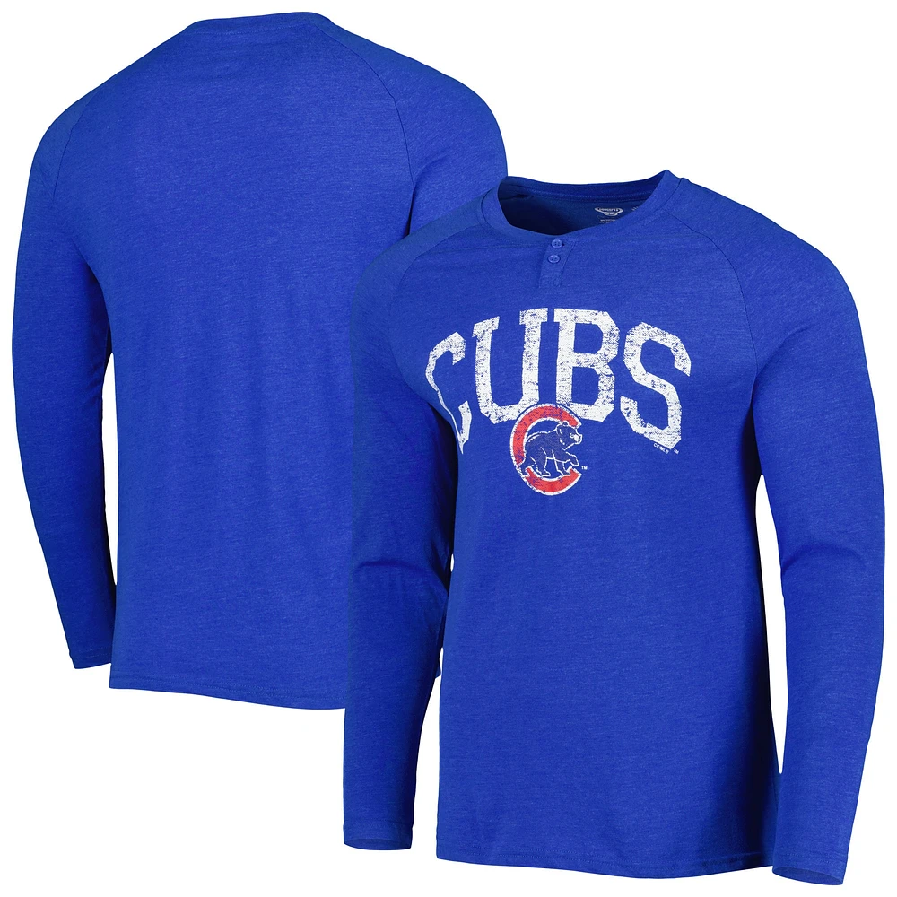 Concepts Sport T-shirt henley à manches longues raglan Royal Chicago Cubs Inertia pour homme