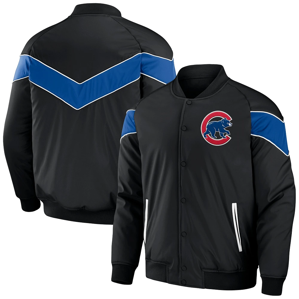 Collection Darius Rucker pour hommes par Fanatics Veste noire à bouton-pression intégrale de baseball raglan des Cubs Chicago