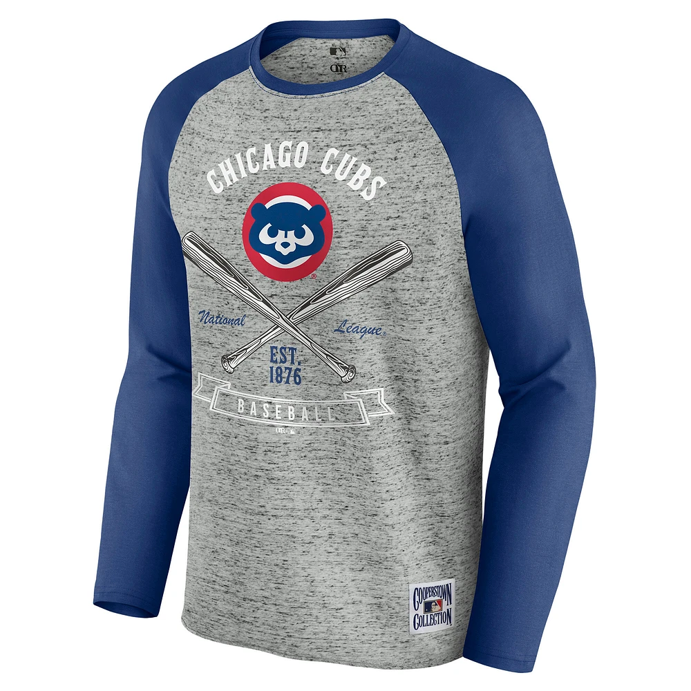 Men's Darius Rucker Collection by Fanatics  Heather Gray Chicago Cubs Raw Edge Raglan Long Sleeve Baseball T-Shirt