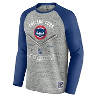 Men's Darius Rucker Collection by Fanatics  Heather Gray Chicago Cubs Raw Edge Raglan Long Sleeve Baseball T-Shirt