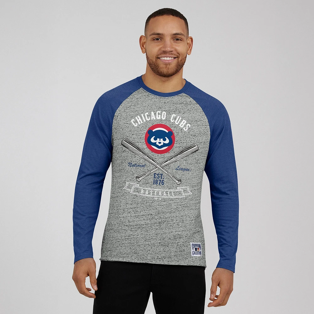 Men's Darius Rucker Collection by Fanatics  Heather Gray Chicago Cubs Raw Edge Raglan Long Sleeve Baseball T-Shirt