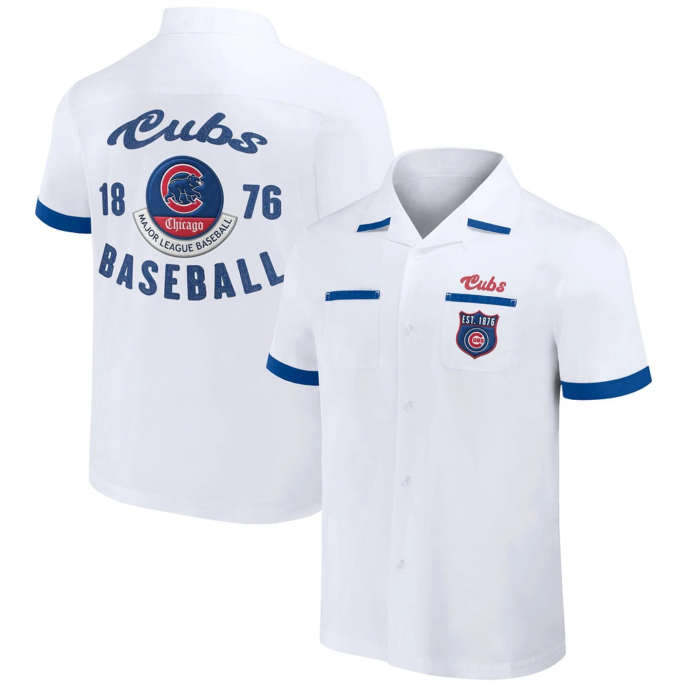 Collection Darius Rucker pour homme par Fanatics White Chicago Cubs Bowling Chemise boutonnée