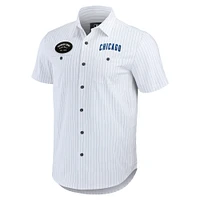 Men's Darius Rucker Collection by Fanatics White Chicago Cubs Pin Stripe Short Sleeve Button-Up Shirt