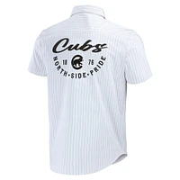 Men's Darius Rucker Collection by Fanatics White Chicago Cubs Pin Stripe Short Sleeve Button-Up Shirt