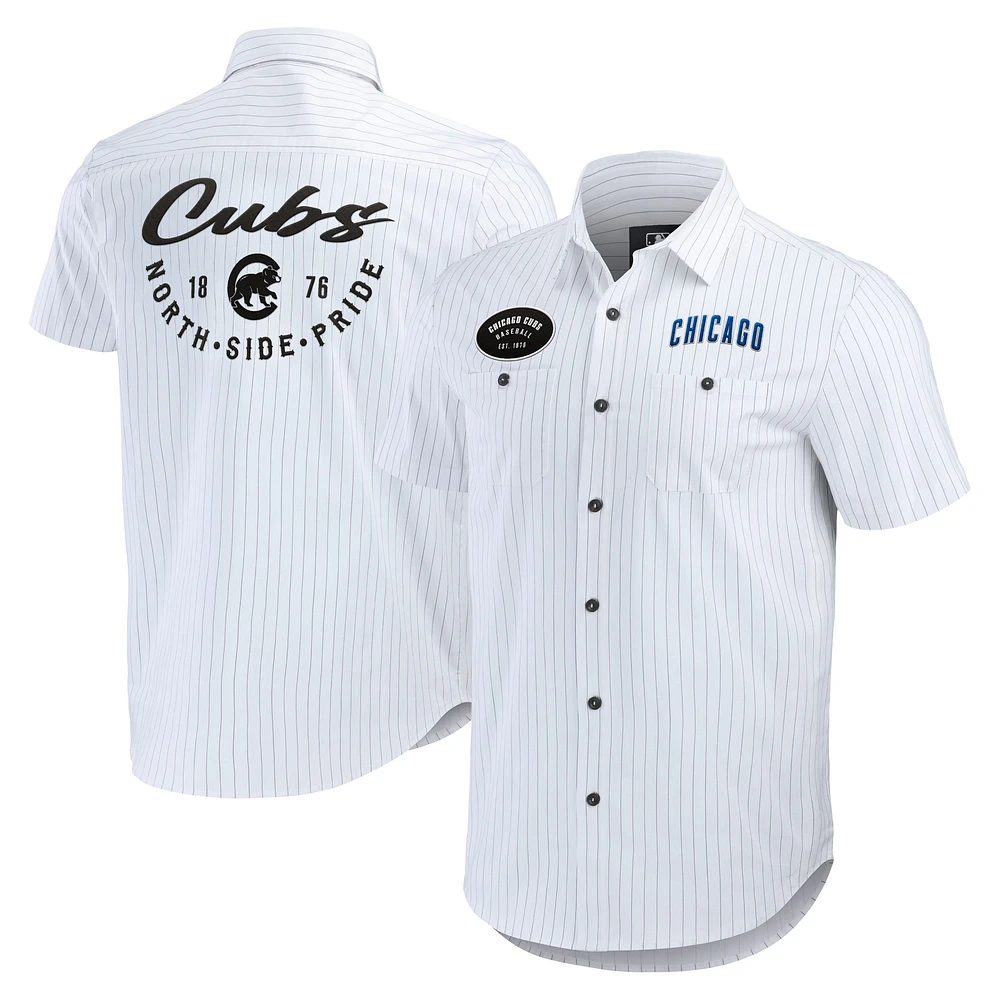 Men's Darius Rucker Collection by Fanatics White Chicago Cubs Pin Stripe Short Sleeve Button-Up Shirt