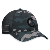 Casquette réglable noire Chicago Cubs Camo Trucker Fanatics pour hommes