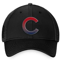 Casquette snapback de camionneur décolorée noire Fanatics pour hommes des Chicago Cubs