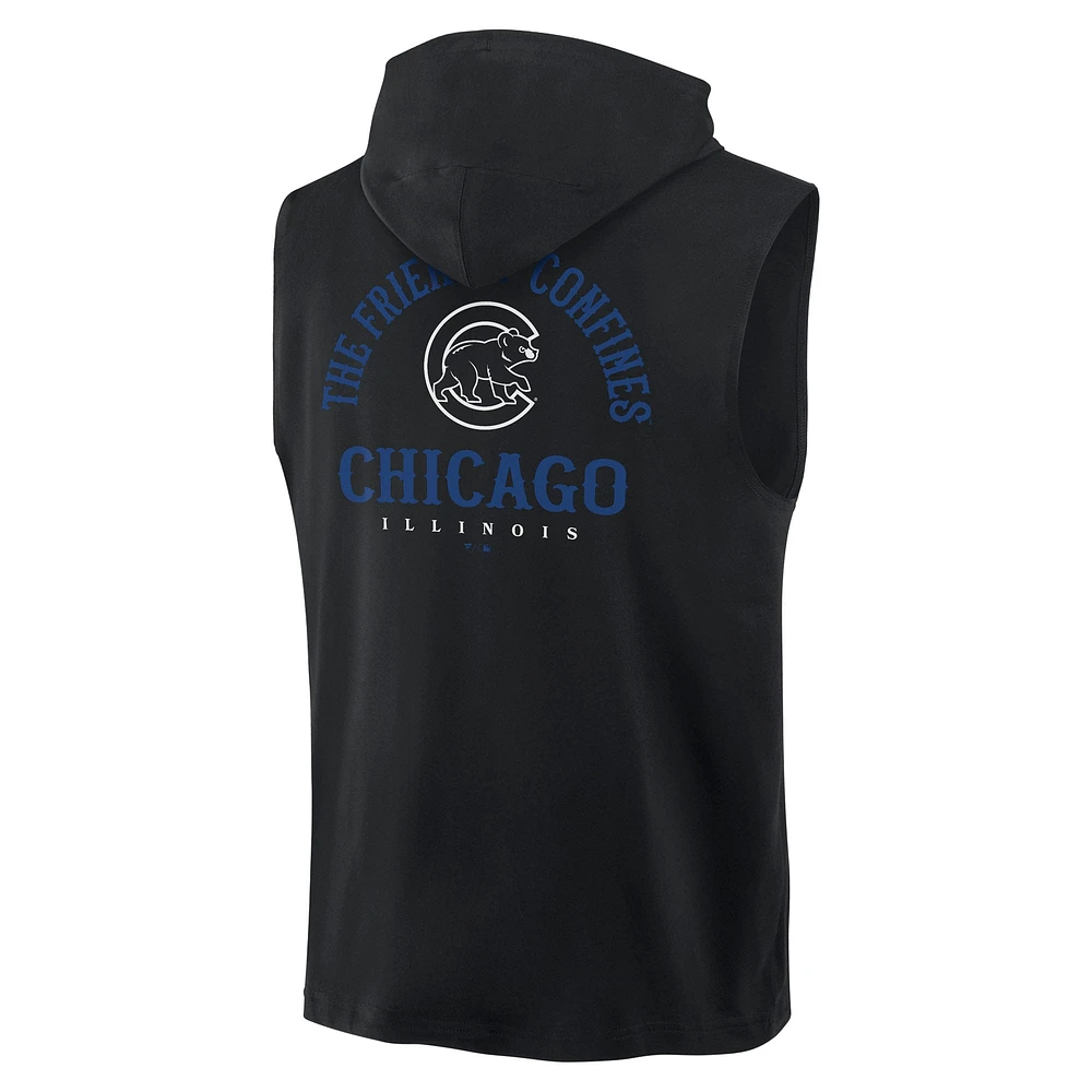 Men's Fanatics Black Chicago Cubs Fire Speed Sleeveless Pullover Hoodie