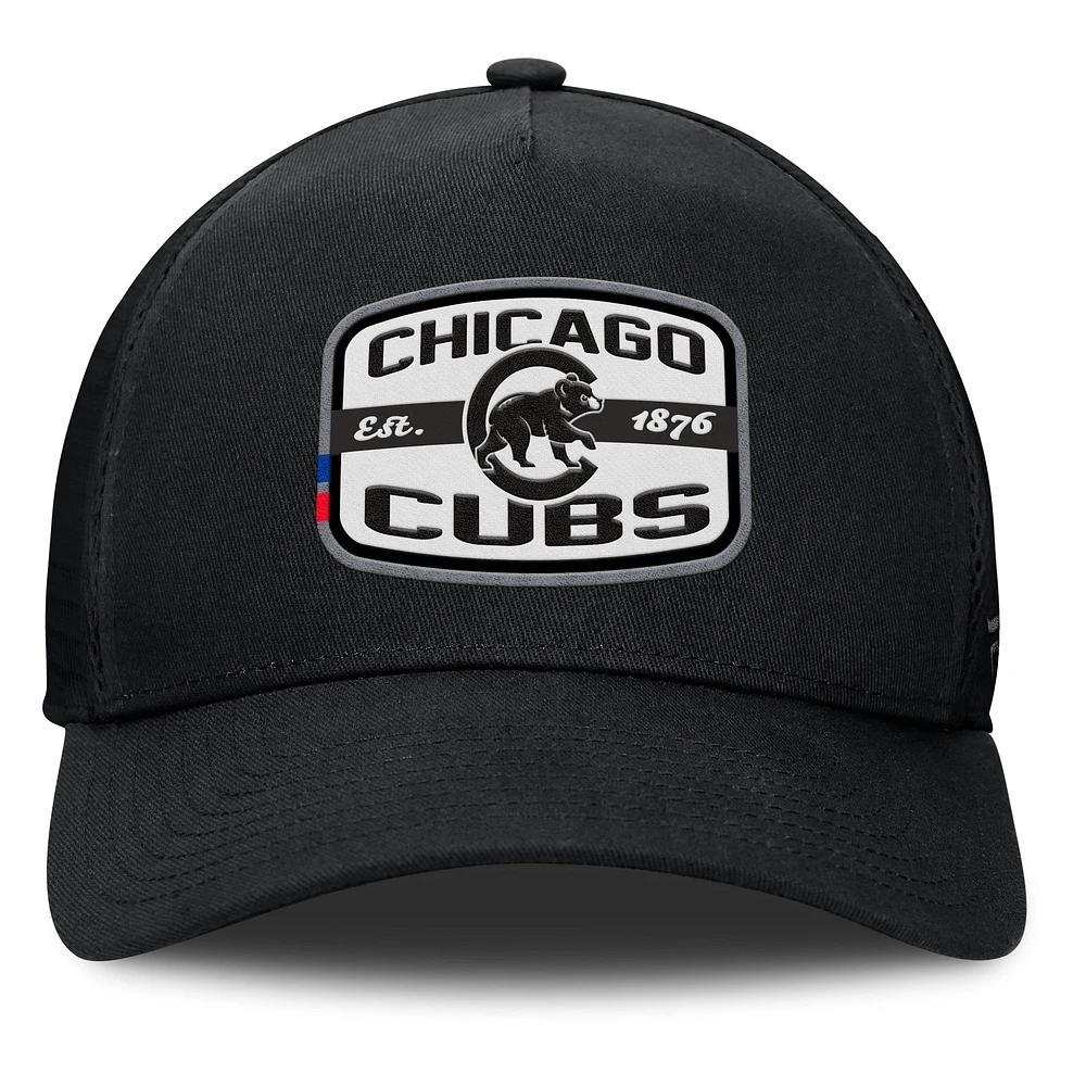 Men's Fanatics Black Chicago Cubs Team Patch A-Frame Trucker Snapback Hat