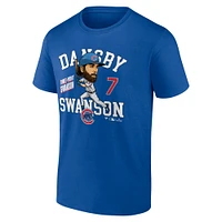 T-shirt fanatiques pour hommes Dansby Swanson Royal Chicago Cubs Caricature de la ville natale