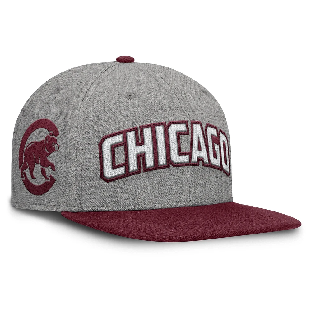 Casquette Snapback en feutre à point de chaînette Fanatics gris/marron pour homme des Chicago Cubs Elements