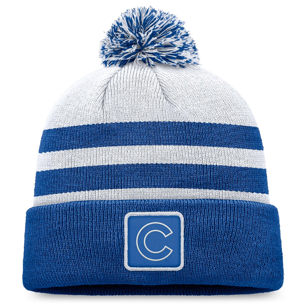 Bonnet en tricot à revers gris Chicago Cubs Fanatics pour hommes avec pompon