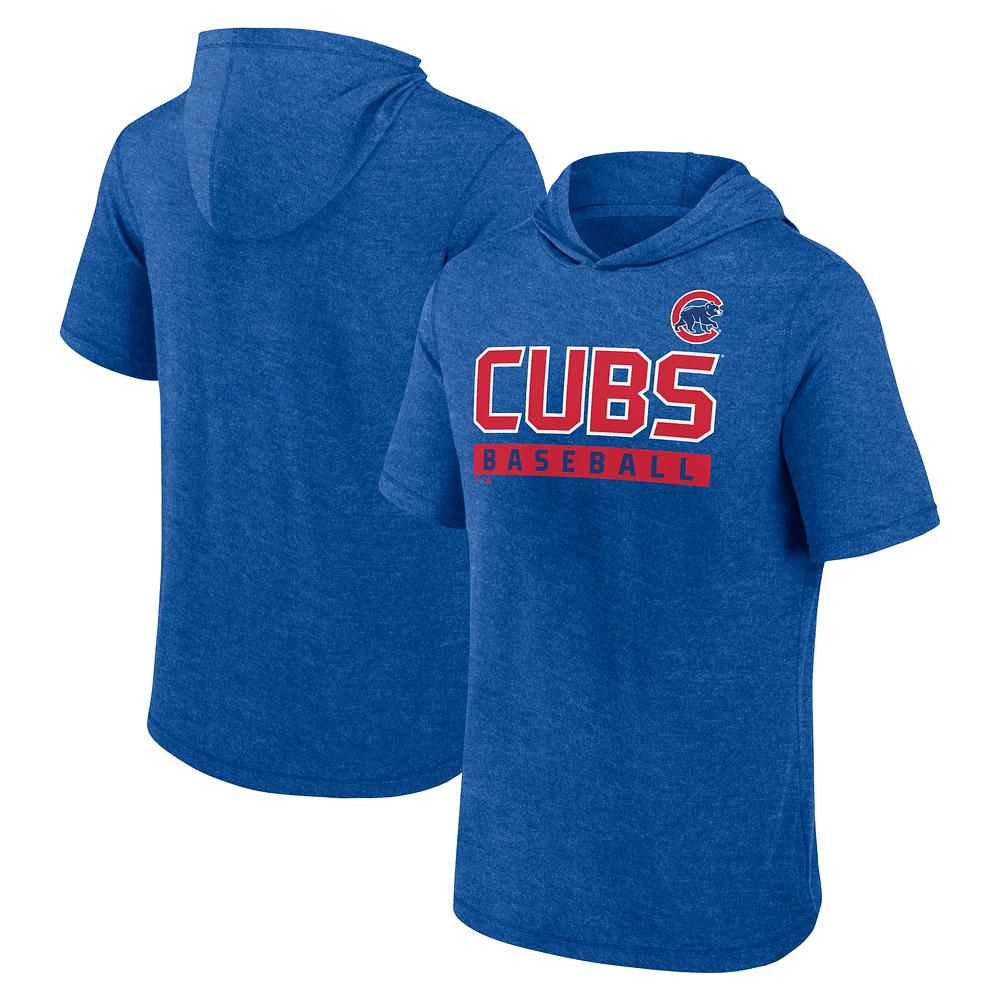 Men's Fanatics Heather Royal Chicago Cubs Push Short Sleeve Pullover Hoodie