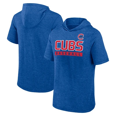 Sweat à capuche manches courtes Fanatics Heather Royal Chicago Cubs Push pour hommes