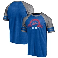 T-shirt utilitaire tri-mélange raglan à deux bandes Fanatics Heather Royal Chicago Cubs pour hommes