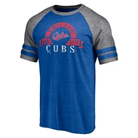 T-shirt utilitaire tri-mélange raglan à deux bandes Fanatics Heather Royal Chicago Cubs pour hommes