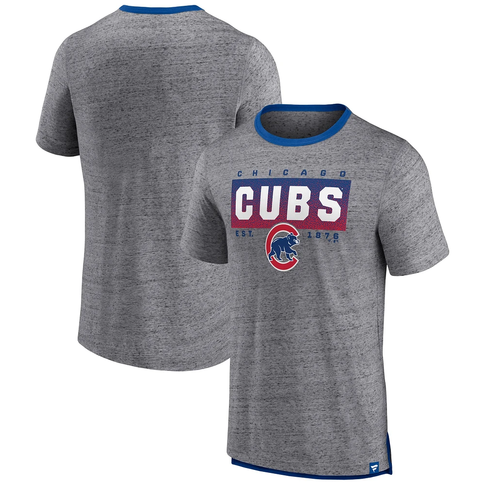 Men's Fanatics Heathered Gray Chicago Cubs Iconic Team Element Speckled Ringer T-Shirt