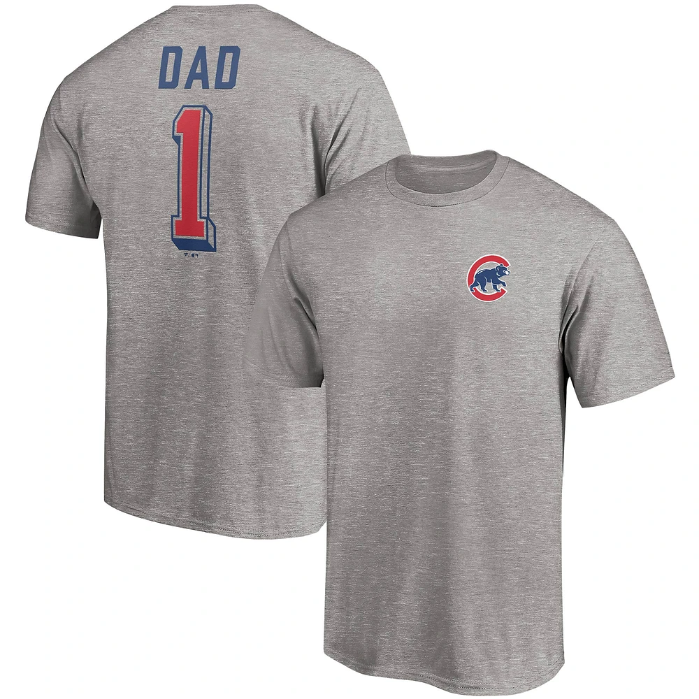 T-shirt de l'équipe numéro un des papas Chicago Cubs Fanatics gris chiné pour hommes