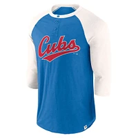 T-shirt Henley à manches 3/4 Fanatics Royal/Cream pour hommes des Chicago Cubs Historical Win