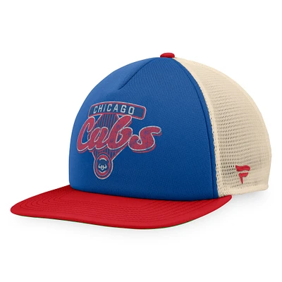 Casquette Snapback de camionneur en mousse Talley de la collection Cooperstown des Chicago Cubs Royal/Rouge Fanatics pour hommes