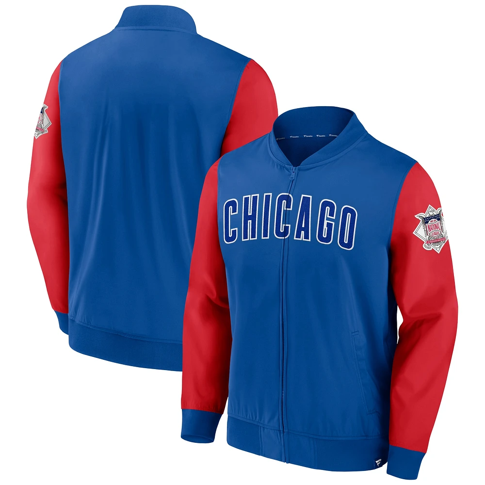 Men's Fanatics Royal/Red Chicago Cubs Iconic Record Holder Full-Zip Lightweight Windbreaker Bomber Jacket