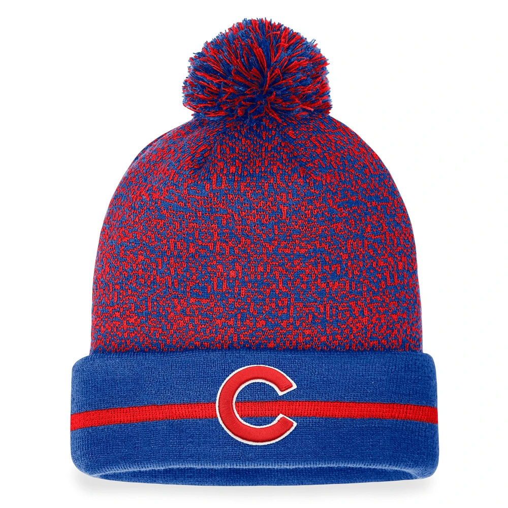 Bonnet en tricot à revers Space-Dye Fanatics Royal/Red Chicago Cubs pour hommes avec pompon