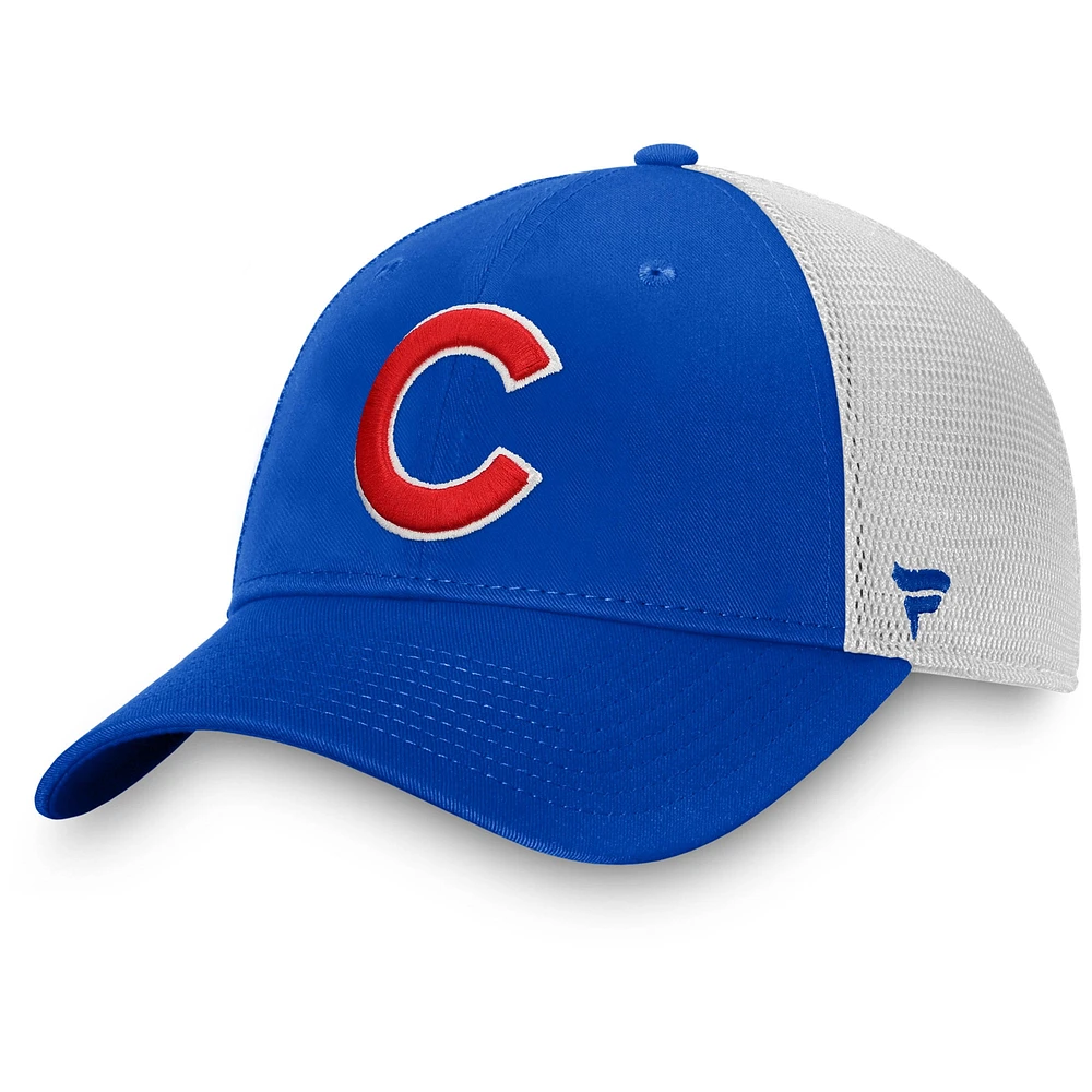 Casquette réglable de camionneur non structurée Fanatics Royal/White Chicago Cubs Team Core pour hommes