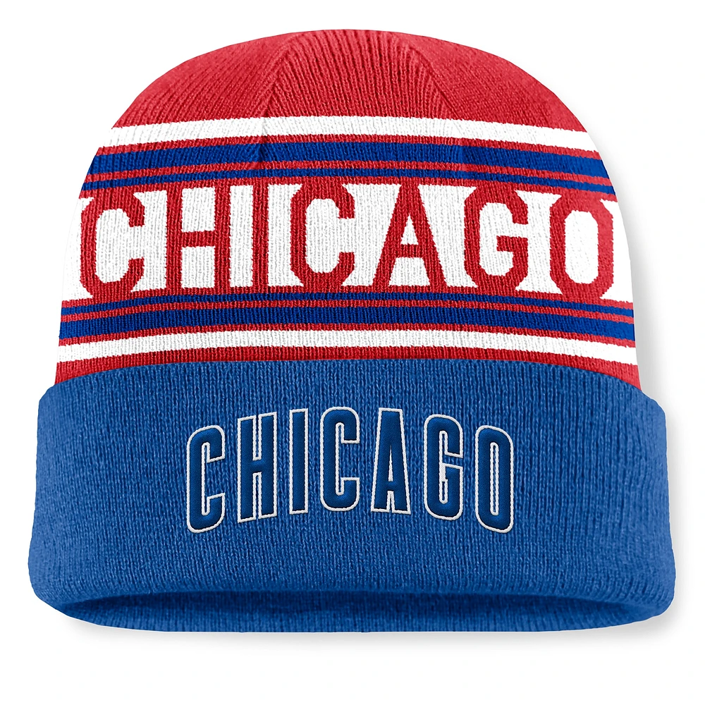 Bonnet en tricot à revers Fanatics Royal Chicago Cubs Fundamental Team Stripe pour homme