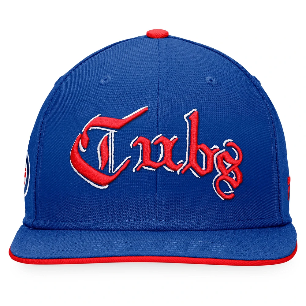 Fanatics pour hommes Royal Chicago Cubs Iconic Old English - Casquette Snapback