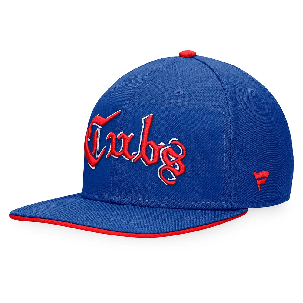 Fanatics pour hommes Royal Chicago Cubs Iconic Old English - Casquette Snapback