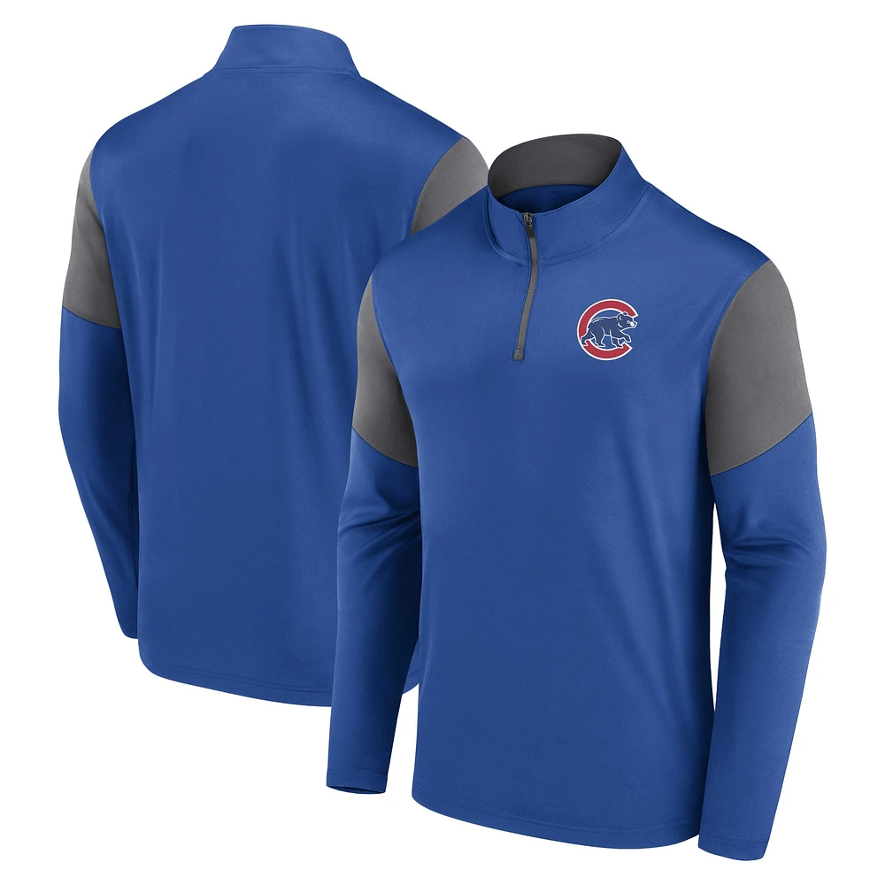 Haut zippé à 1/4 de zip avec logo Fanatics Royal Chicago Cubs pour hommes