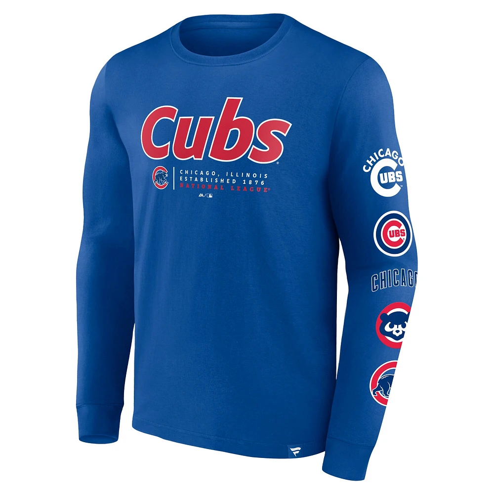 T-shirt à manches longues Fanatics Royal Chicago Cubs Strike the Goal pour hommes