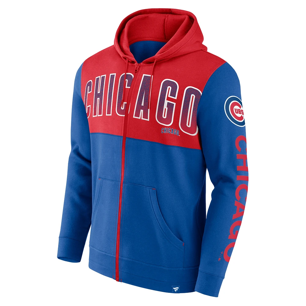 Sweat à capuche entièrement zippé en polaire Fanatics Royal Chicago Cubs Walk Off pour hommes