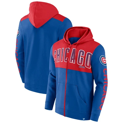 Sweat à capuche entièrement zippé en polaire Fanatics Royal Chicago Cubs Walk Off pour hommes