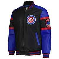 Veste universitaire en cuir entièrement zippée G-III Sports by Carl Banks pour homme, noire, des Chicago Cubs